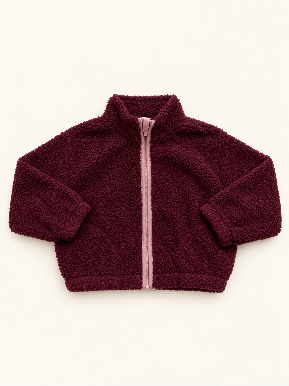 Kids Burgundy Sherpa Zip Jacket -